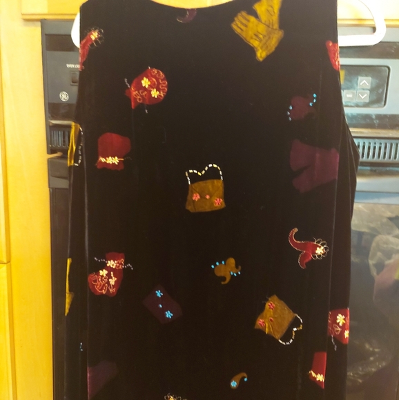 David Dart black velvet maxi dress multi-embroidery  beading on purses 1x - Picture 4 of 6